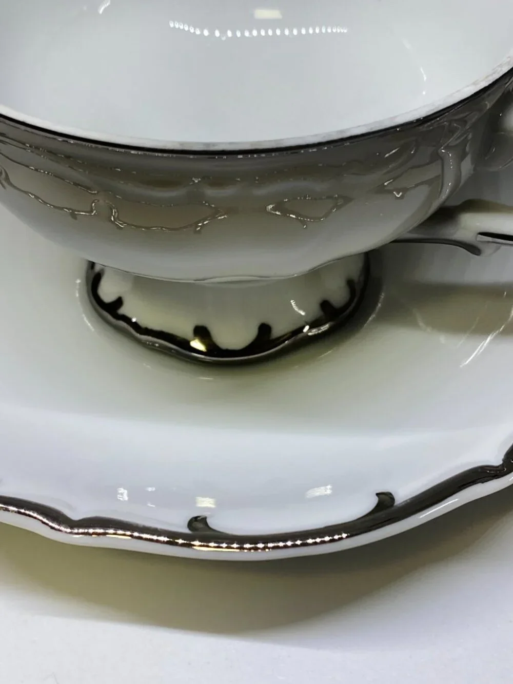 Vintage Bristol Fine China Tea Cup Saucer Set Nativity S-3213 Japan Platinum Tri